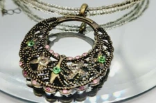 Retired Lia Sophia Pink & Green Beaded STATEMENT Necklace 19 in 