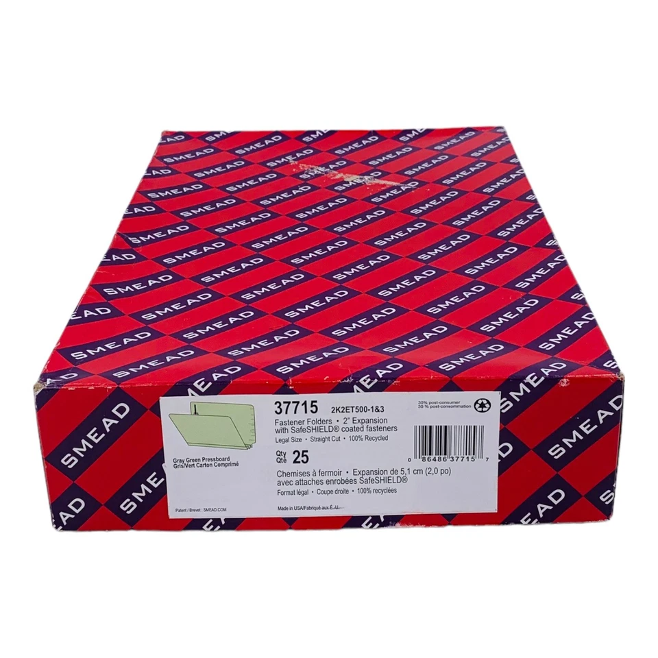 Carpetas de sujeción de lengüeta de extremo de tablero de prensado gris/verde legal Smead 37715 expansión de 2" Foto 4 de 4