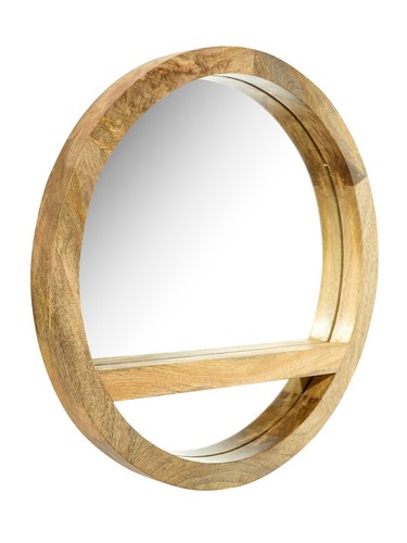 Elm Home And Garden Solid Mango Wood Round Wall Mirror Light Oak Finish Fully As - Picture 2 of 4
