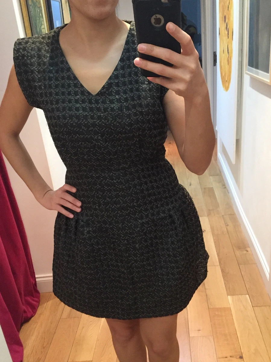 Reiss Black Embossed Pleated V Neck Petite Dress Size 10 | eBay