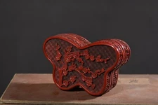 Chinese Vintage Lacquerware Butterfly Shape Plum Blossom Pattern Keepsake Box