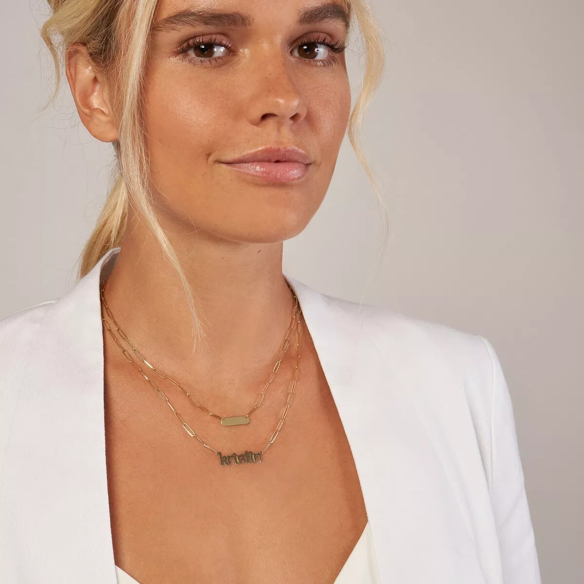 Minimalist Horizontal Bar Pendant Necklace Solid 14K Real Gold