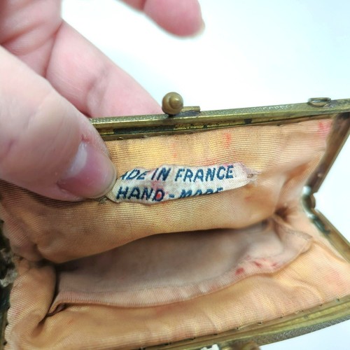 Vintage Antique Beaded Coin Purse Bag Handmade Cream - 第 8/9 張圖片