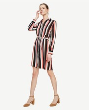 Ann Taylor - Woman's XXS (00) Black Multi Stripe Piped Shirtdress $139 (241)