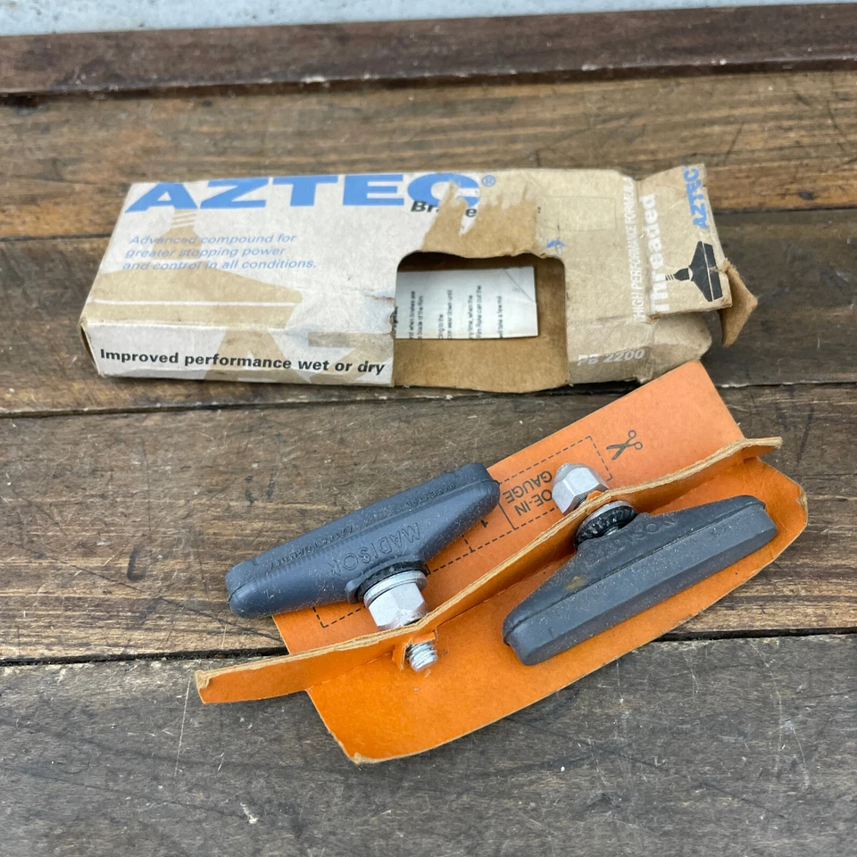 Vintage Aztec Brake Pads Black Gray NOS Threaded Nut BMX Road Set 2 New Madison - Image 2 of 4