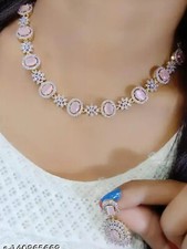 Indian Bollywood Silver Plated CZ Ethnic AD Jewelry Earrings Necklace Bridal Set