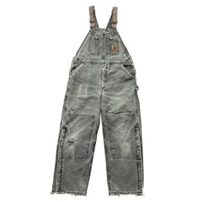 Carhartt Distressed Double Knee Bib Overalls Quilted Faded Green Workwear 36x27