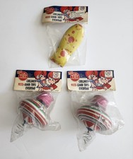 Three Vintage Toy House Toys - Spinning Top Tin Litho Cowboy Theme  Nose Maker