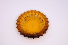 Vintage Large Round Amber Heavy Glass Ashtray 9" Diameter Scalloped Edge