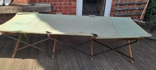 WW2 British Military Canvas Campaign Bed, Folding Bed Frame, Historical Usage...