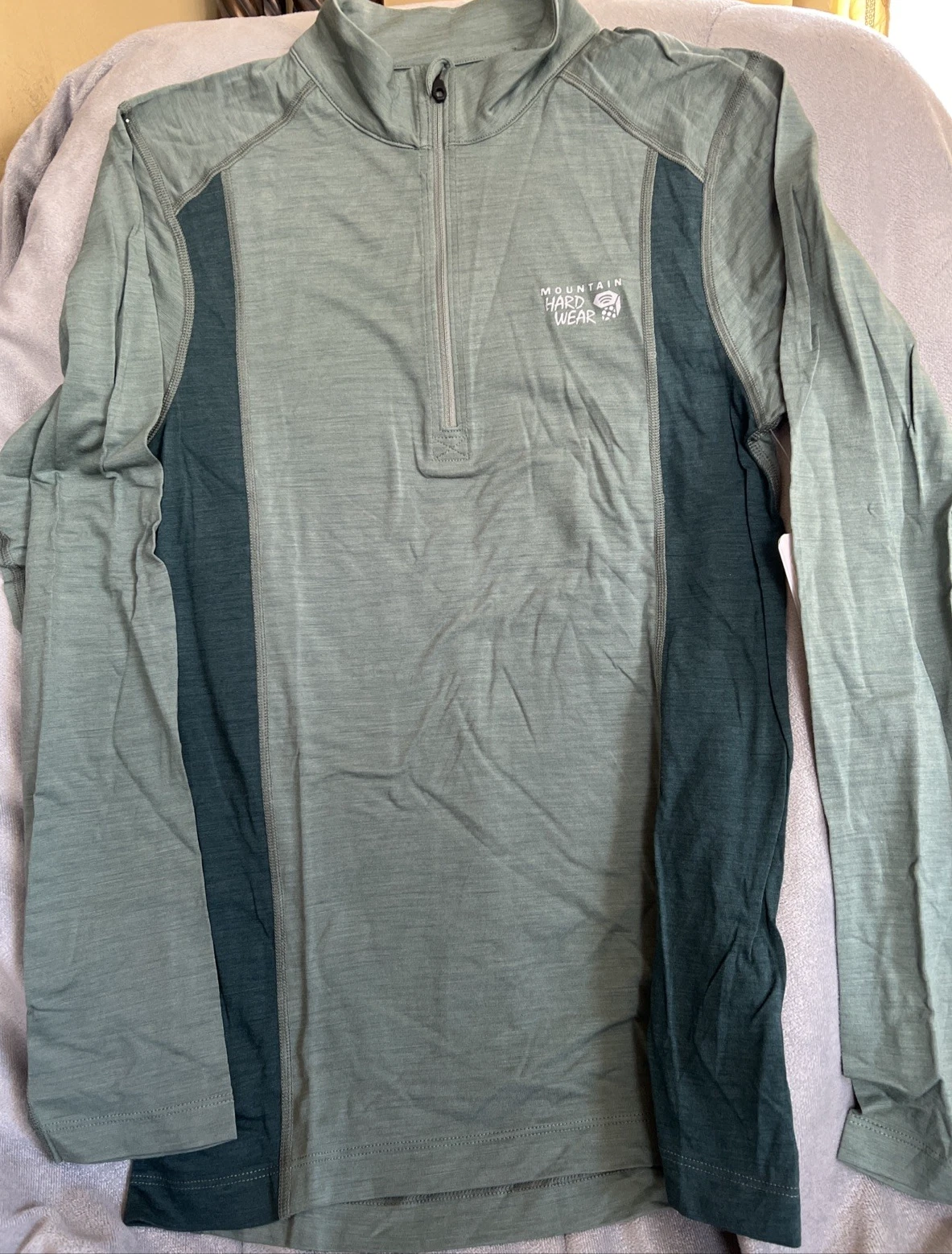 NWT Mountain Hardwear Men Sz S Shirt hommes Integral Pro LS Zip green Merino 60