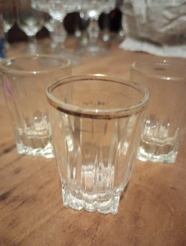 Vintage Federal Crystal Shot Glasses 2 Inches Lot Of 3 Gold Tip Rim