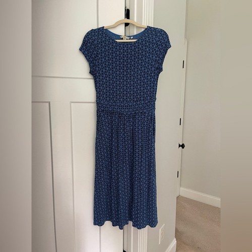Boden Amelie Jersey Dress blue short sleeve knee length pockets print 6L 6 Long - Picture 3 of 7