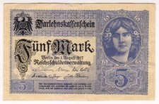 1917 Germany 5 Mark 14721694 Reichsbanknote Paper Money Banknotes
