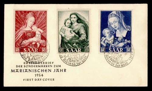 DR WHO 1954 GERMANY SAAR FDC MARIAN YEAR COMBO M78150