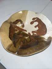 Vtg Studio Art Pottery Texture Dish Bowl Aztec Style Handmade 1976 Brown