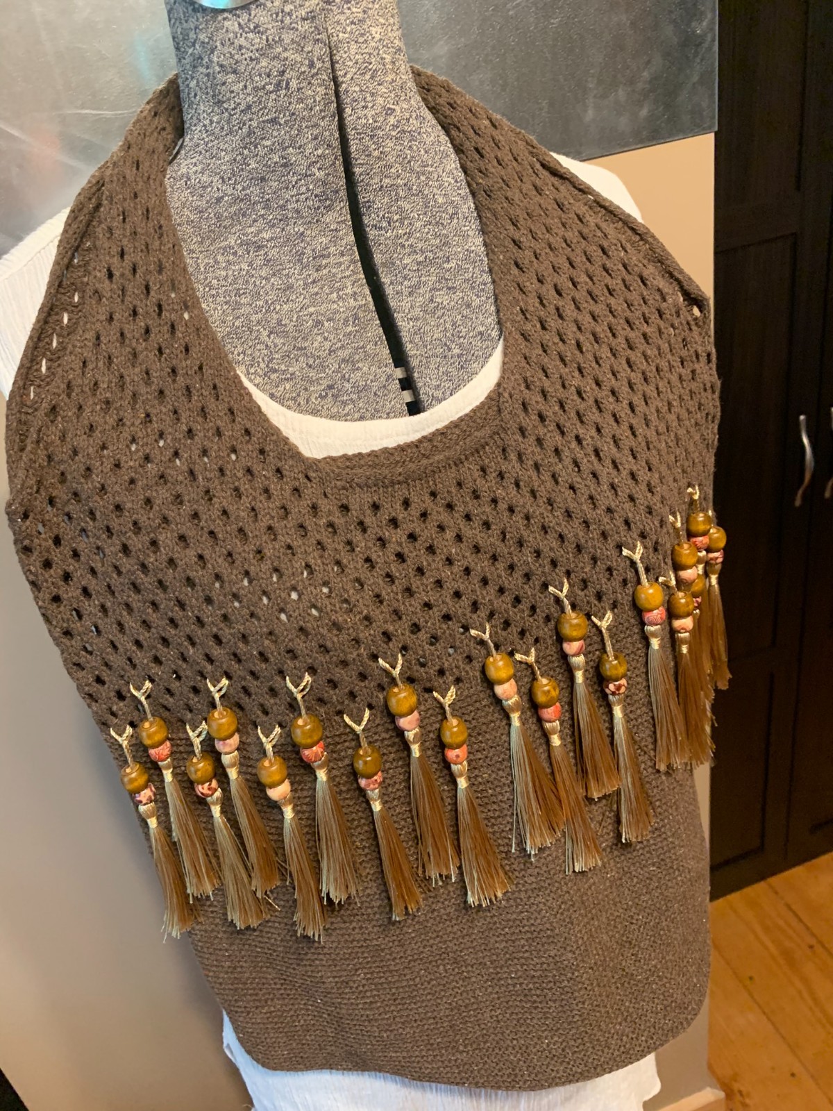 Upcycled Summer Crochet Knit Tote Bag Eco Friendly Carryall