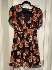 Madewell Size 0 Black Floral Wrap Dress Fit Flare Short Flutter Sleeve Mini