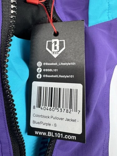 Baseball Lifestyle 101 BL101 Colorblock Pullover Jacket Blue/Purple Size S New image 9