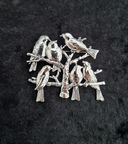 Vögel im Baum Brosche silberfarben Vintage inspiriert Schmuck Geschenk Brosche