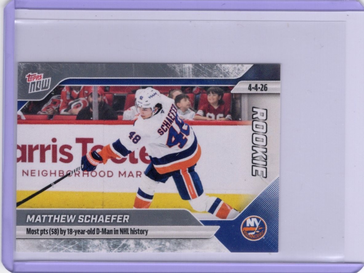 2025-26 Topps Now NHL Matthew Schaefer #142 Islanders Sticker Most Pts By 18