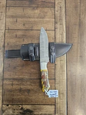 CUSTOM HANDMADE DAMASCUS KNIFE WITH PINE CONE HANDLE & PREMIMUM LEATHER SHEATH