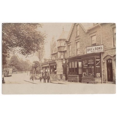 Sheffield Nether Edge Road Hay & Sons Weine Ladenfront & Straßenbahn RP Postkarte unbenutzt