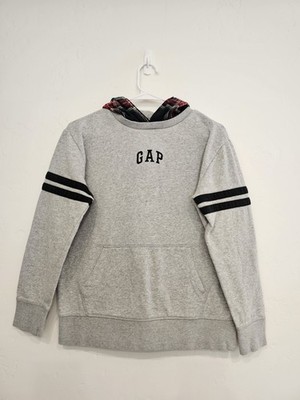 GAP Kids Pullover Hoodie Youth Size XL Grey Plaid Hood Vintage