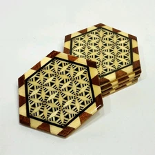 Spanish Marquetry Taracea Coasters Exotic Woods Star Intarsia Design, Granada
