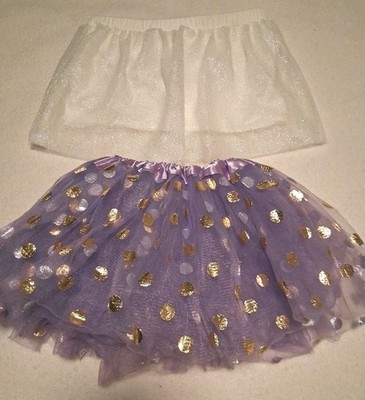 Tutu's Set Of 2 Size 12 Month's 1 White Sparkly Lined & Purple- Gold Dots Lined