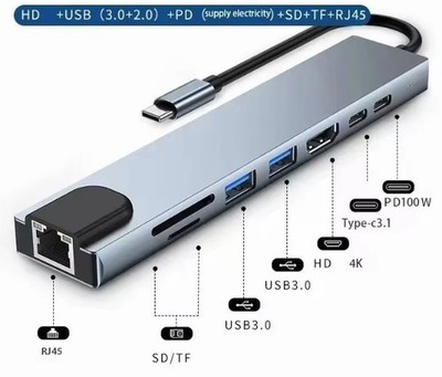 Dockingstation USB-C Hub Cardreader HDMI, LAN, USB Typ C PD SD TF Schnellladen