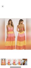L.I.F.E. Love Is For Eternity Pink Orange Yellow Tiered Cotton Maxi Dress Size L