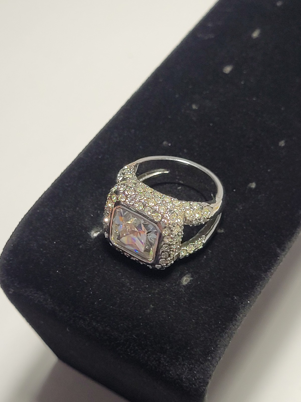 Silvertone Double Band Ring Clear Square Rhinesto… - image 10