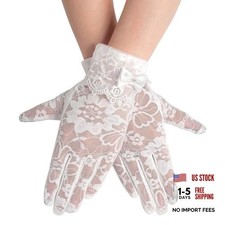 Women's Lace Floral Opera Tea Party Gloves Elegant Floral Bridal Wedding White