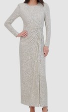 Eliza J Women's Beige Sequined Ruched Gown Size 2