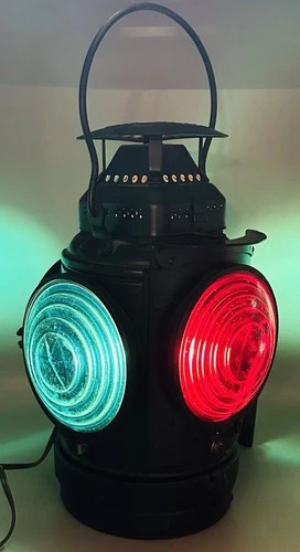 Vintage Adlake Non-Sweating Electrified Railroad Switch Lamp Lantern Red Blue