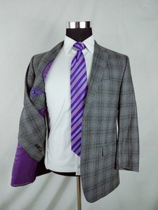 Ted Baker Endurance 42S 38x26 Gray Wool Purple Check Plaid 2pc Suit Jacket Pants