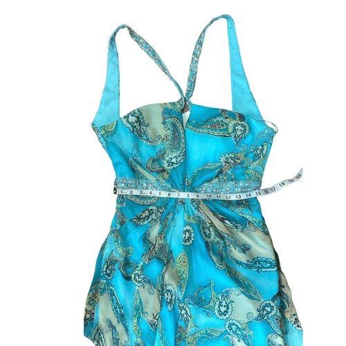 NWT Laffe Jasmine SZ. 12 PAISLEY Sequin Blue Halter Formal Summer Low Back Dress - Picture 6 of 20