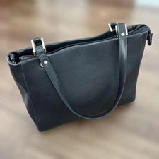 MK MICHEL KLEIN Cowhide Leather 2Way Tote Bag A4 Size Black Authentic