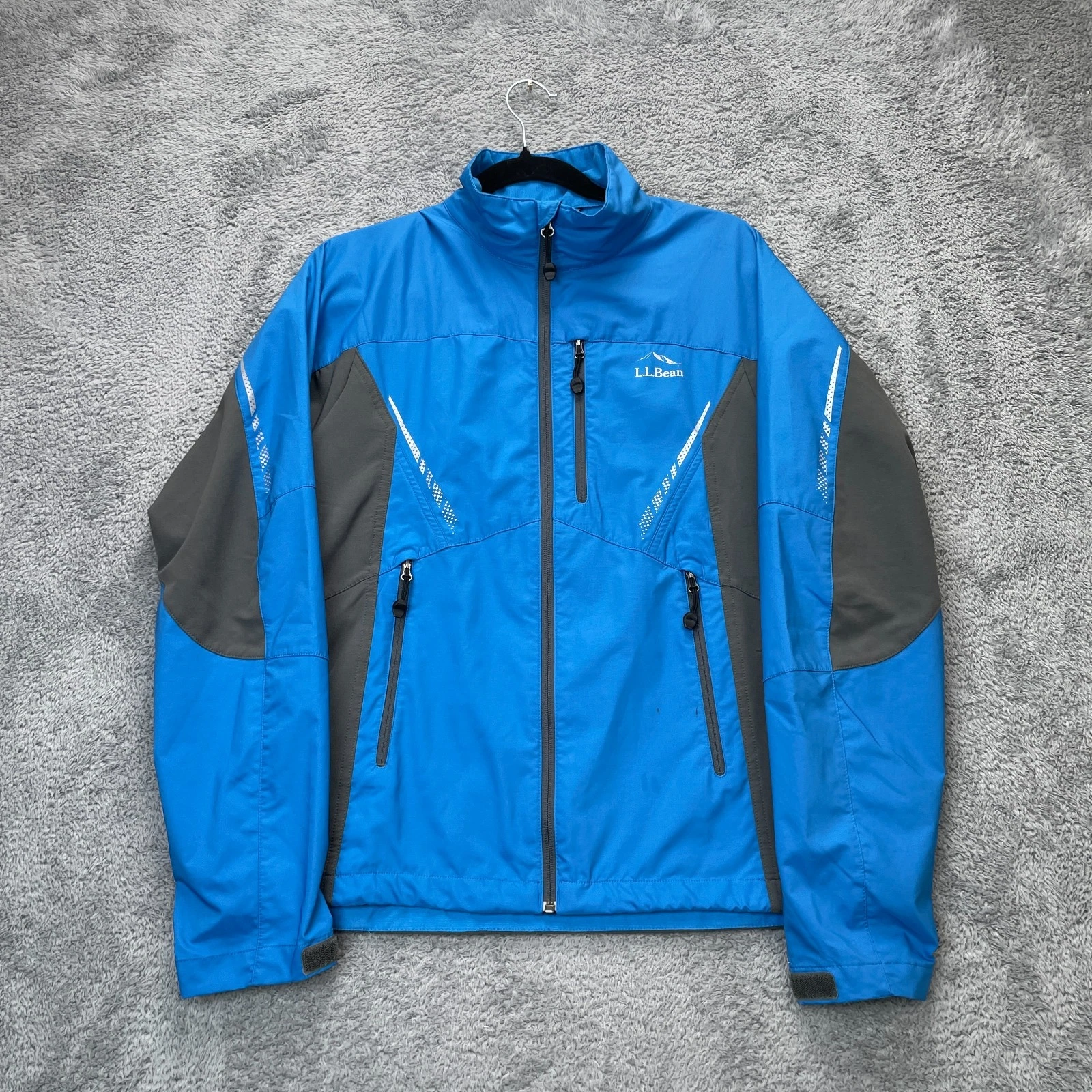 LL Bean Jacket Mens Small Blue Softshell Windbreaker Coat Logo Full Zip Hiking
