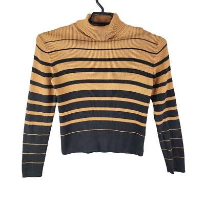 Womens Nine Company Turtleneck Sweater Camel Black Striped