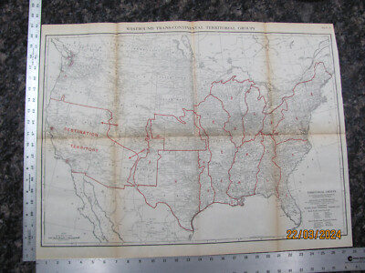 RARE 1924 UNITED STATES RAILROAD SYSTEM MAP WESTBOUND TERRITORIAL GROUPS TX CA +