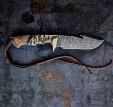 CUBIERTOS AB CIERVOS CAZA HECHO A MANO ACERO D2 CUCHILLO DE CAZA MANGO CLIP DE LATÓN, LOBO