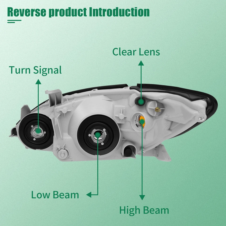 Fits 2002-2004 Toyota Camry Replacement Headlights Assembly Pair Chrome Housing - Image 3 of 4