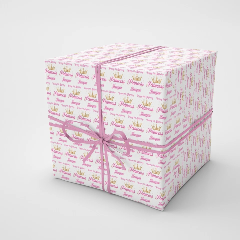 Princess Personalised Wrapping Paper – Gold Crown Custom Name Gift Wrap for Girl - Image 4 of 4