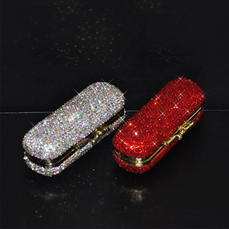 Rhinestone Lipstick Box Mini Cosmetic Bag Travel Beauty Makeup Case Lipstick - Image 3 of 4