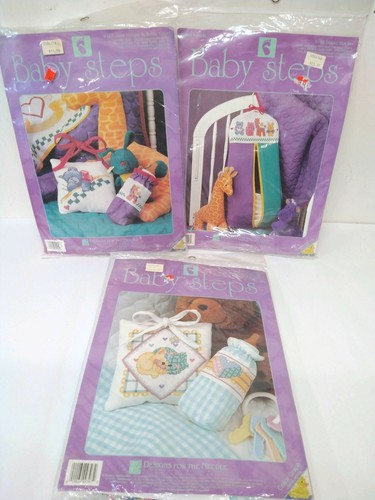 Lote de 3 kits de punto de cruz contados BABY STEPS apilador de pañales 2 almohadas 2 biberones - Imagen 5 de 8