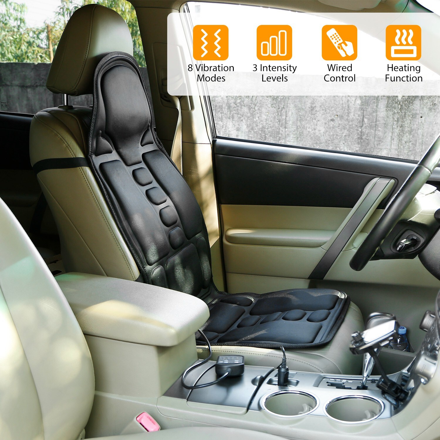 Heated Massage Cushion -Car Seat & Chair Pad for Lumbar & Shoulder Pain Relief