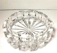 Vintage Lead Crystal Round Ashtray Stunning Chunky Cut Glass 4.5" Unmarked MCM