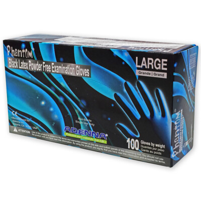 Adenna PHM91 Phantom Powder Free Exam Latex Gloves, Black Case/10 Boxes